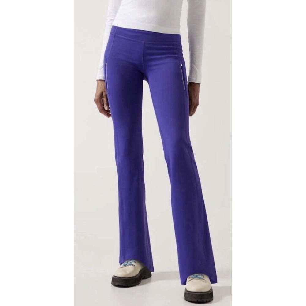 Athleta Rainier Bootcut Flare Leg Pant Sz L Noble‎ Blue Purple Fleece Lined